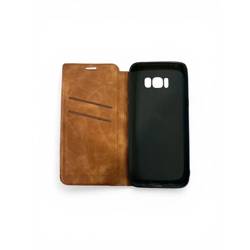Samsung Galaxy S8 Plus Wallet Case Brown Faux Suede Folio Card Holder Cover